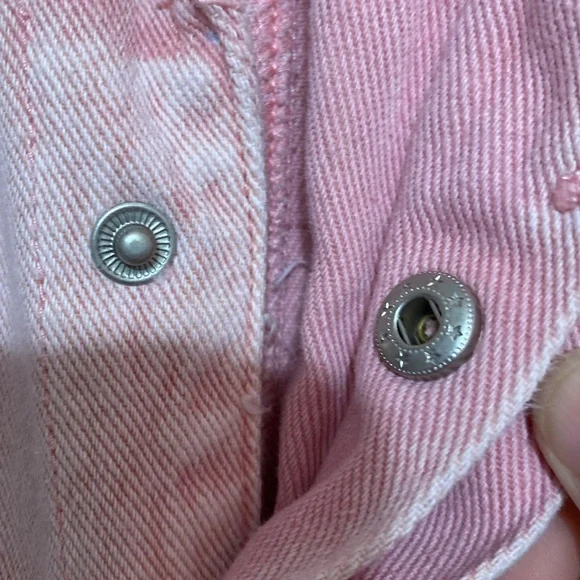 Spool 72 distressed pink denim jean jumpsuit overalls size small Petite - Picture 6 of 12